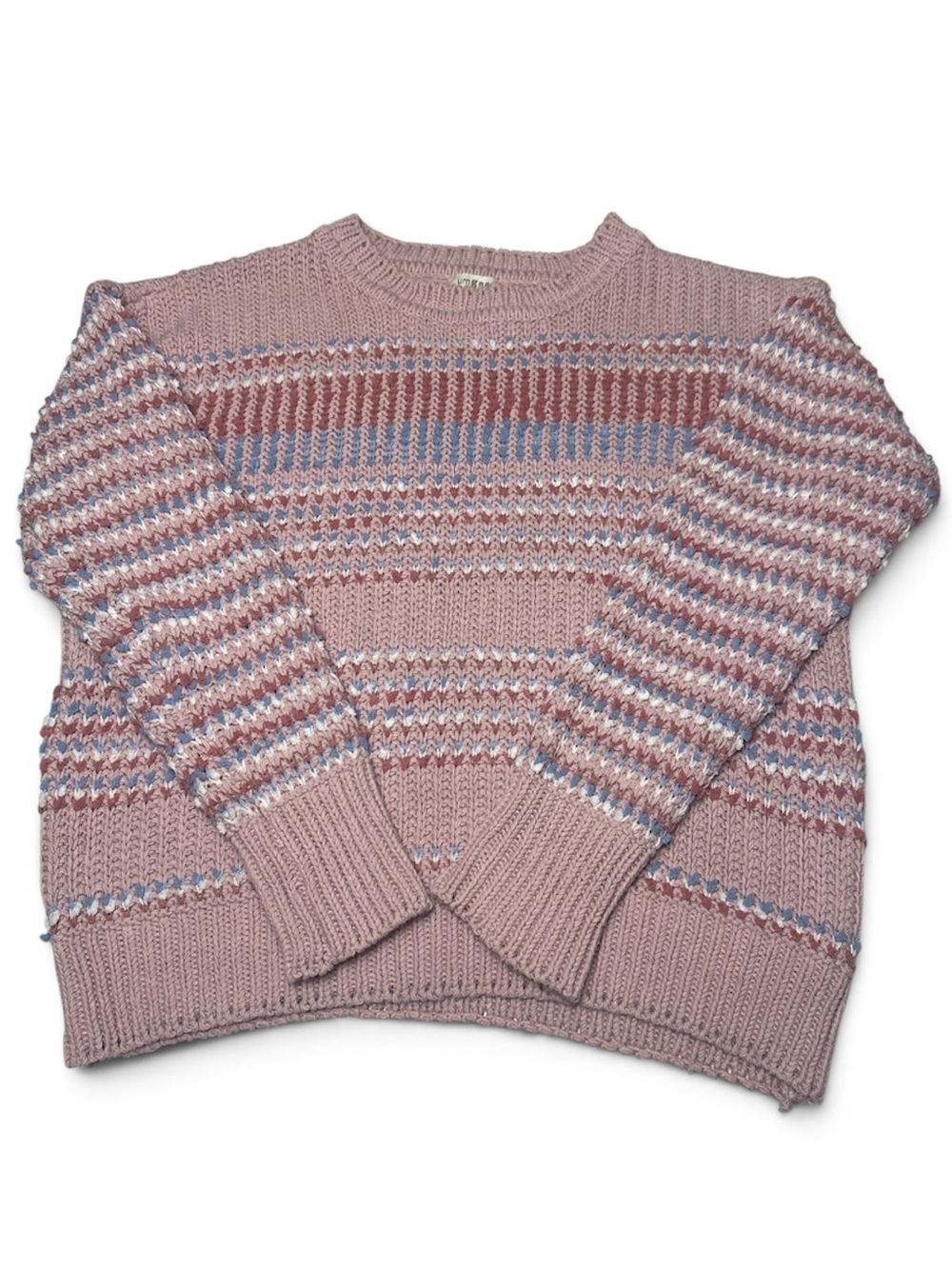Umgee Lilac Purple Blue Striped Crewneck Sweater Large